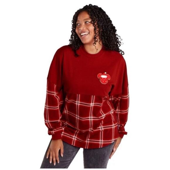 Disney Christmas Season's Greetings Red Plaid Spirit Jersey Large Holiday F17 - Picture 3 of 6